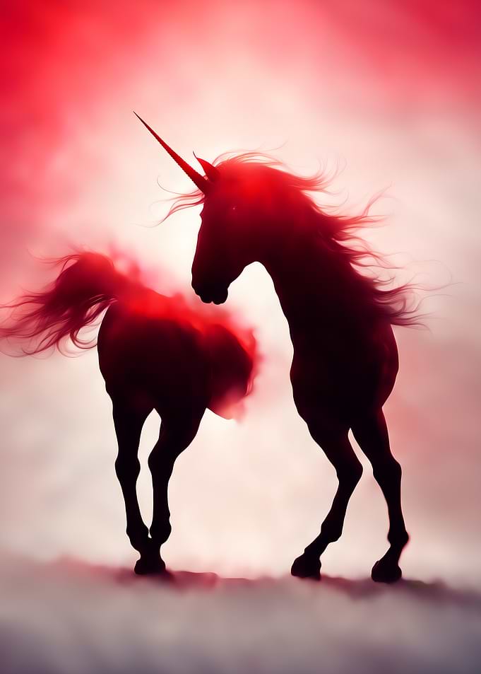 Surreal Unicorns in Red Silhouette Halloween rpg Fantasy