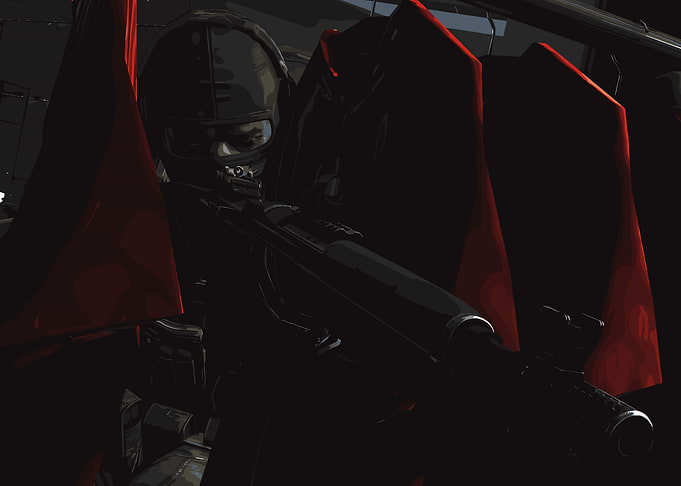 Soldier with Rifle in Dark Setting