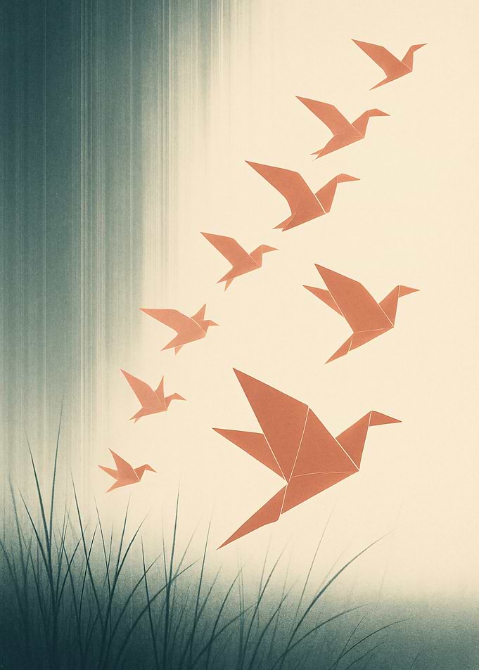 Origami Birds in Flight