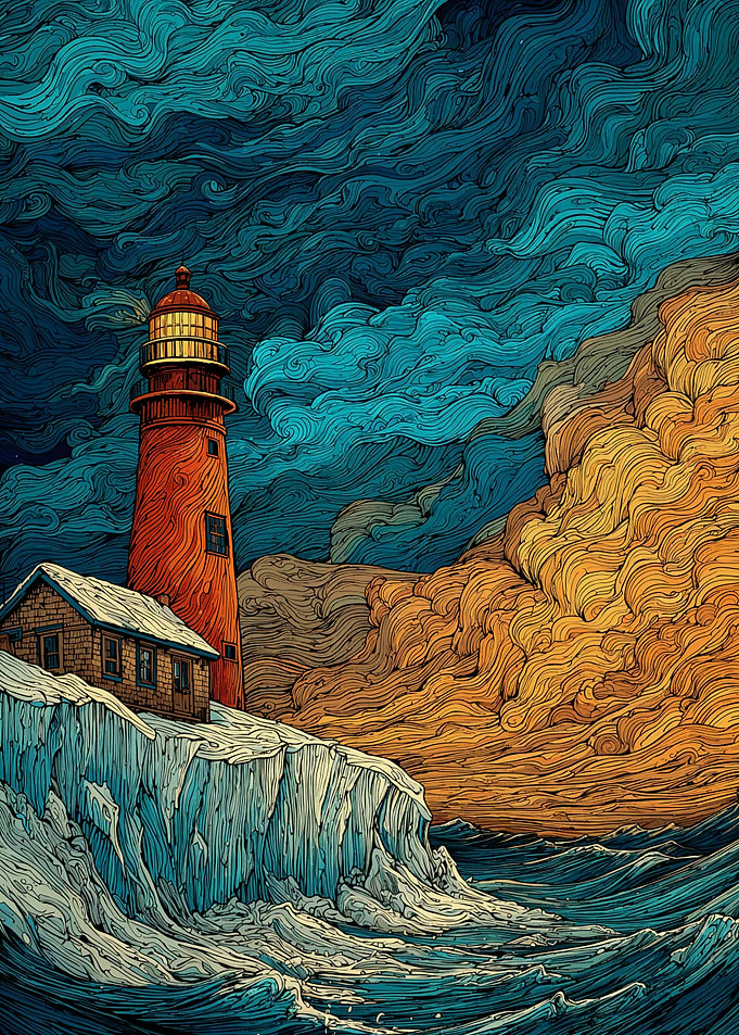 Lighthouse on a Cliff with Stormy Sky