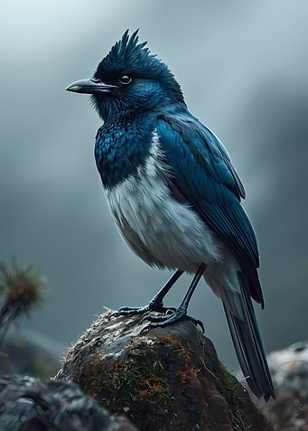 Blue and White Bird on Rock