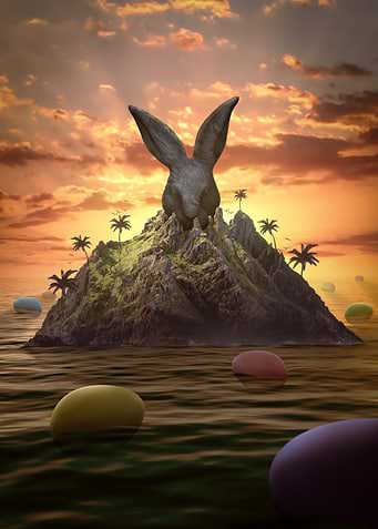 Easter Island with a Rabbit Statue