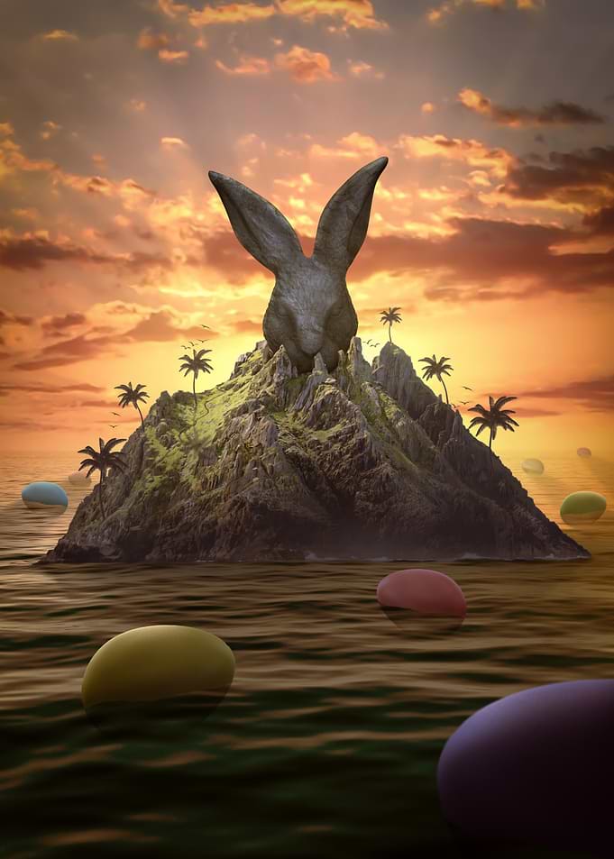 Easter Island with a Rabbit Statue