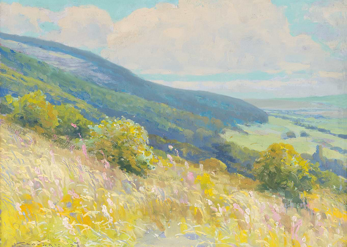 Pastoral Landscape Painting with Rolling Hills