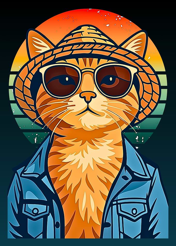 Cool Cat with Hat and Sunglasses