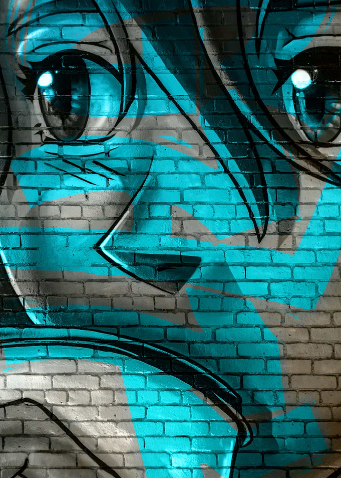 Anime Graffiti on Brick Wall