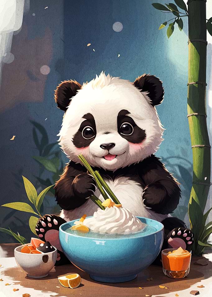 Cute Panda Eating Noodles Illustration