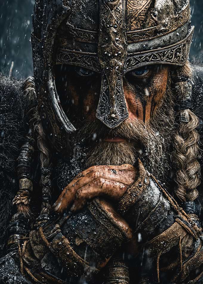 Viking Warrior in Snowstorm, Winter Battle