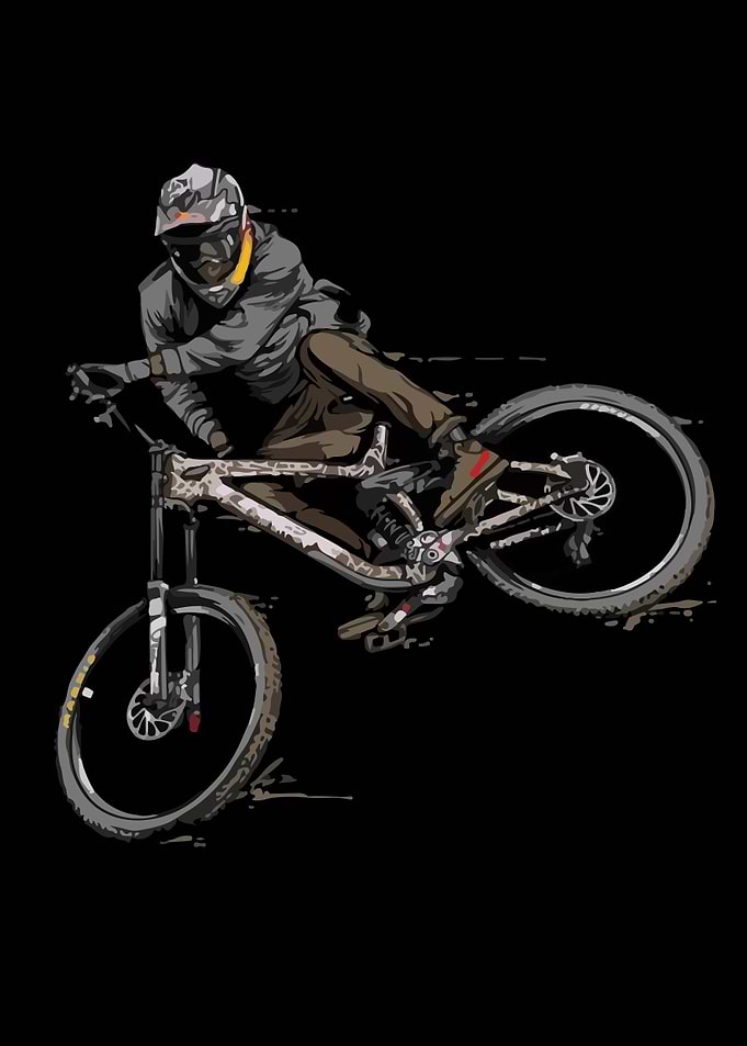 Mountain Biker in Action on Black Background