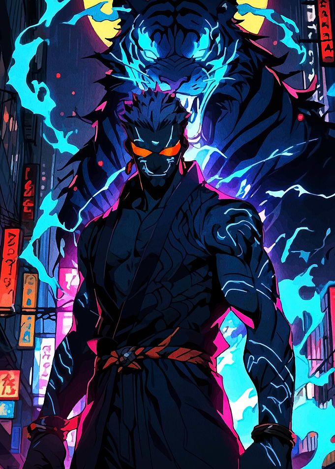 Cyberpunk Warrior with Tiger Spirit