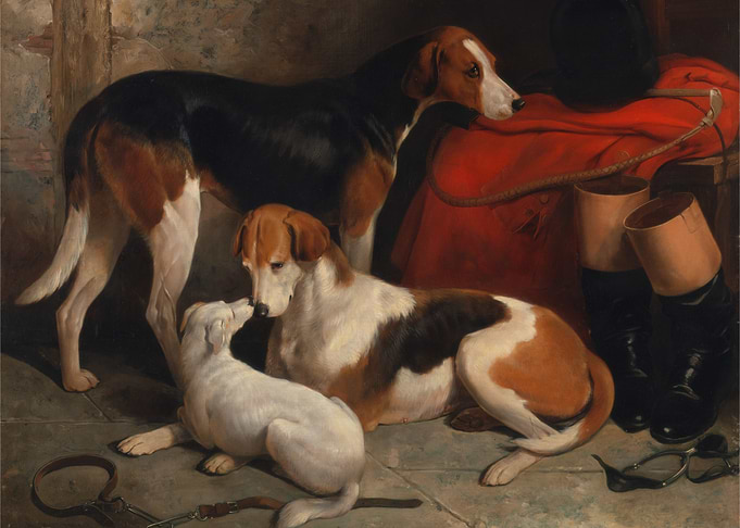 Foxhounds with Hunting Gear Painting