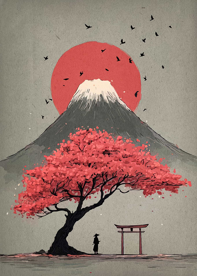 Mount Fuji with Cherry Blossom Tree