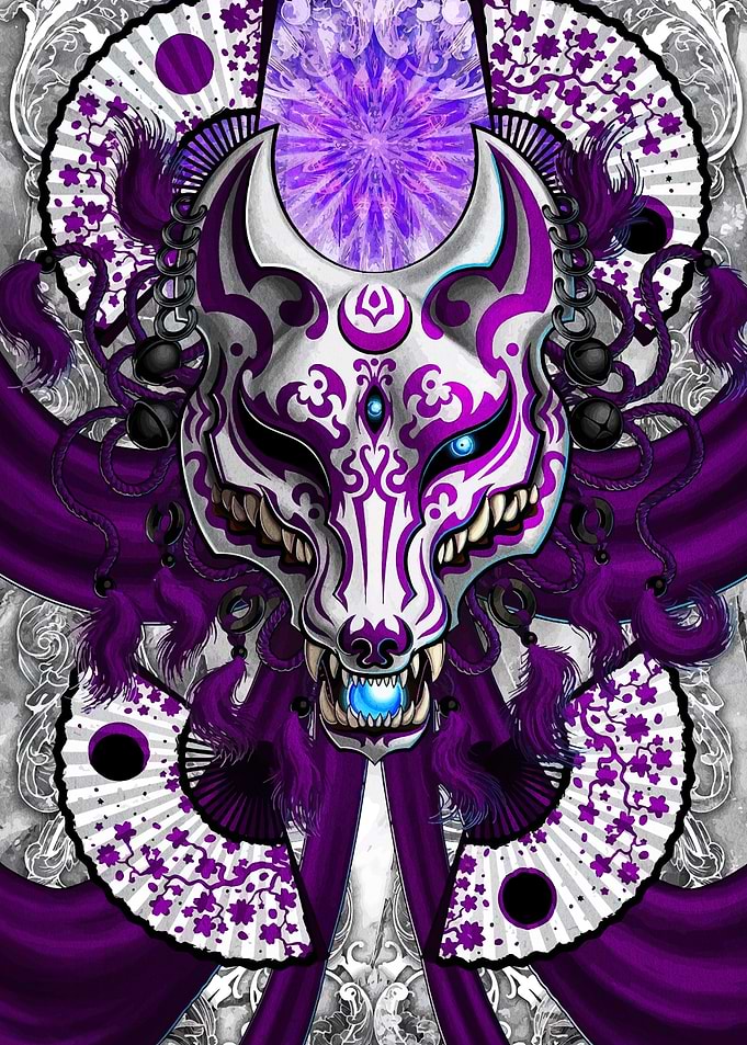 Purple Kitsune Mask Digital Art