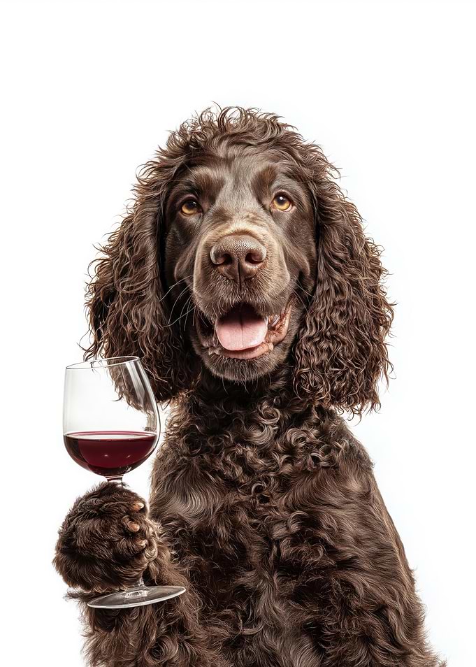 American Water Spaniel dog with Wine Glass Portrait