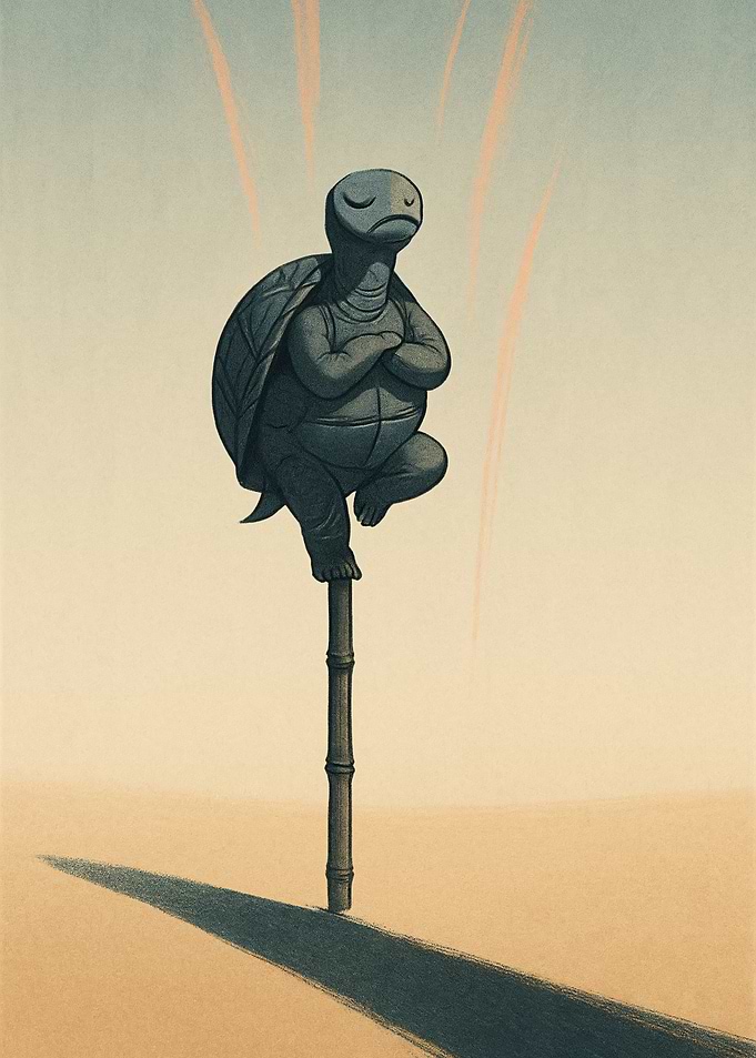 Zen Turtle on Bamboo Pole