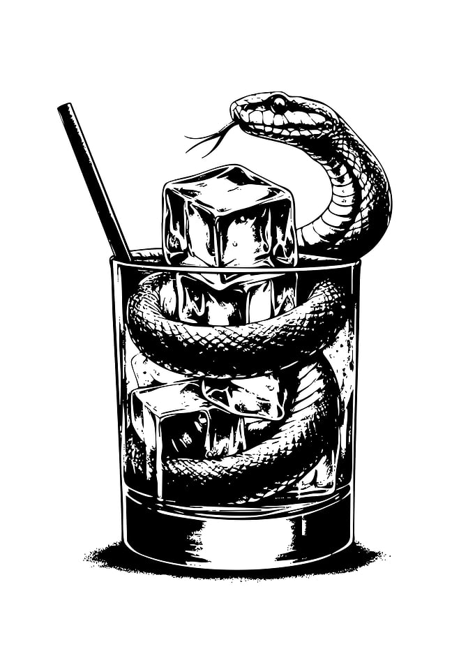 Snake in a glass with ice