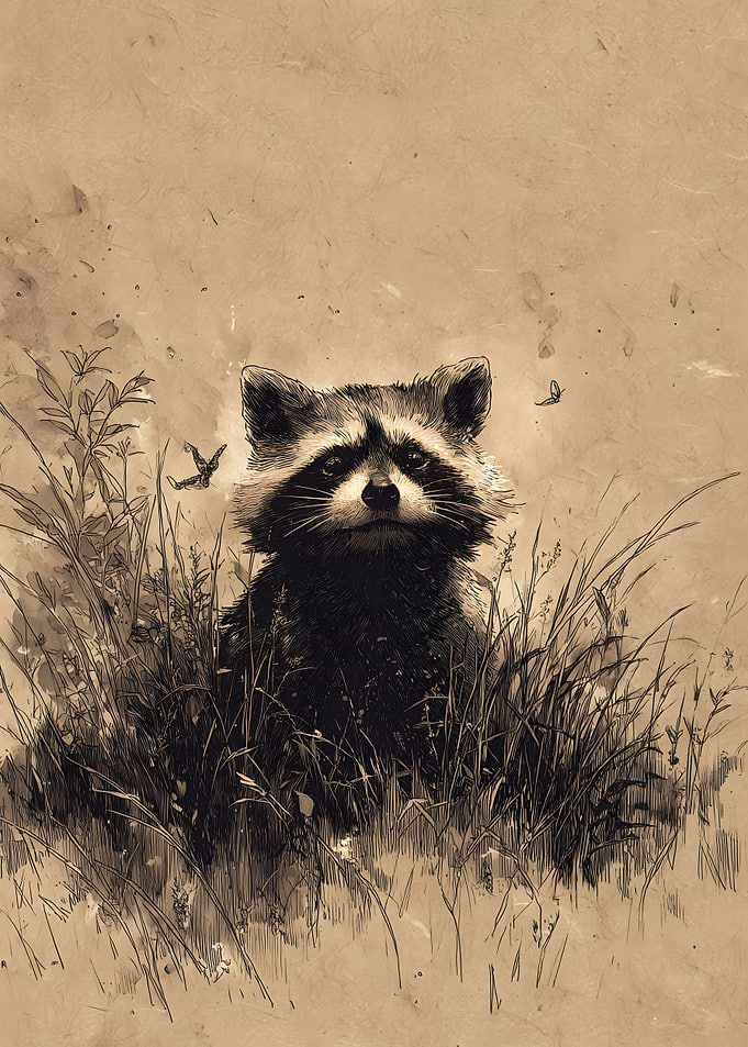 Raccoon Portrait in Sepia Tones