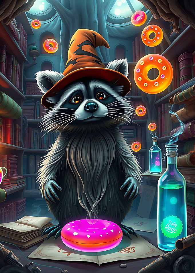 Wizard Raccoon with Donuts