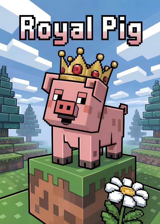 Royal Pig Minecraft Style Illustration