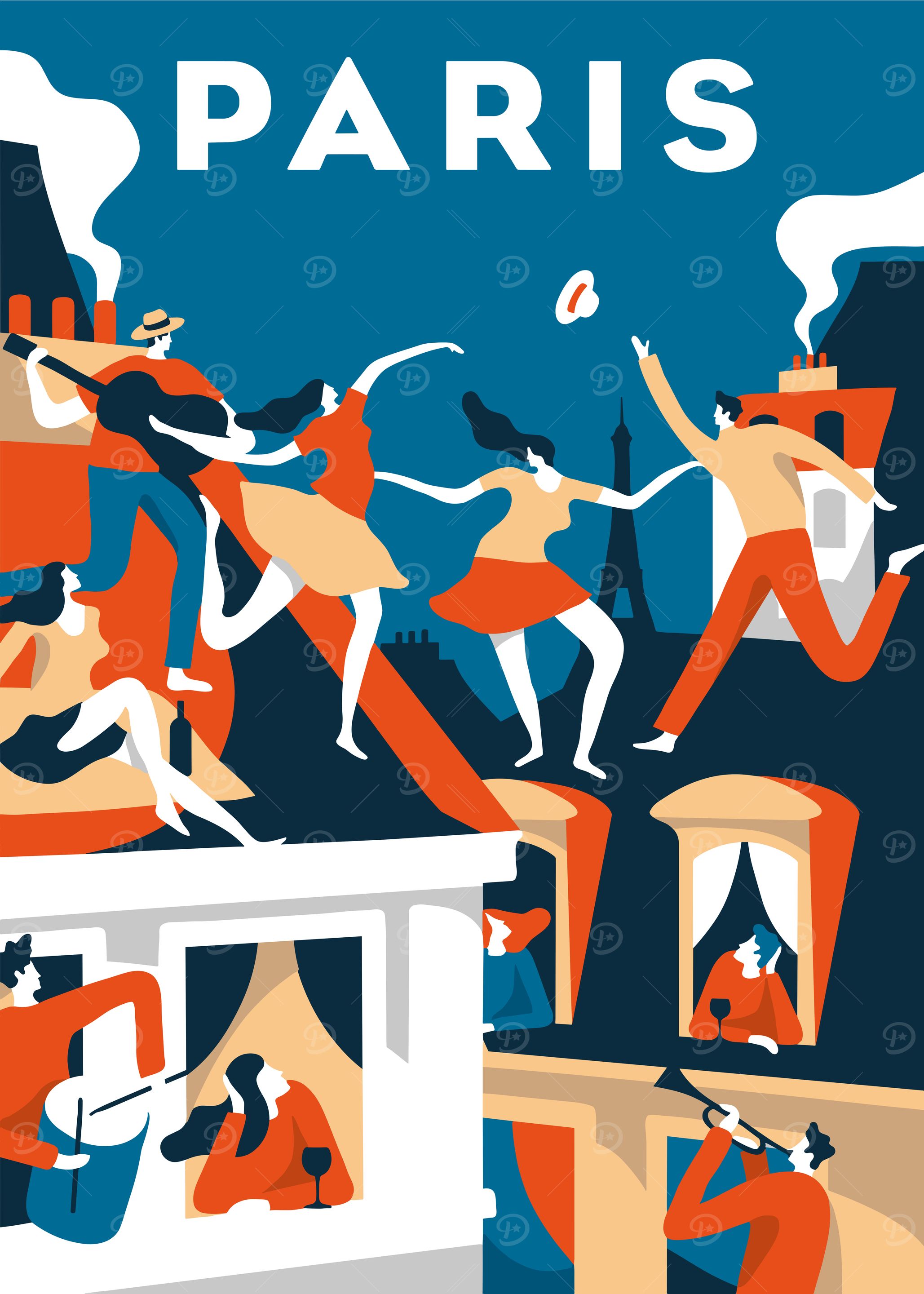 Paris Rooftop Party Illustration