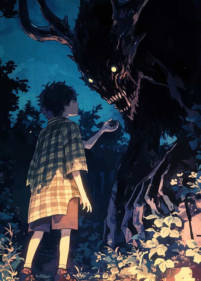Boy and Monster in the Woods