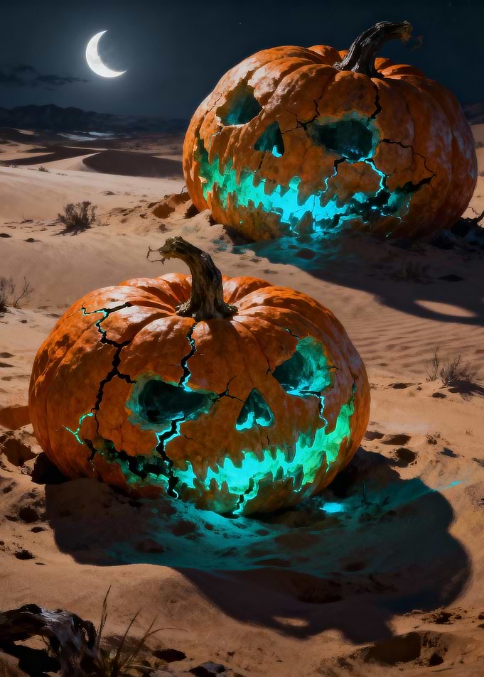 Halloween Pumpkins in Desert Landscape