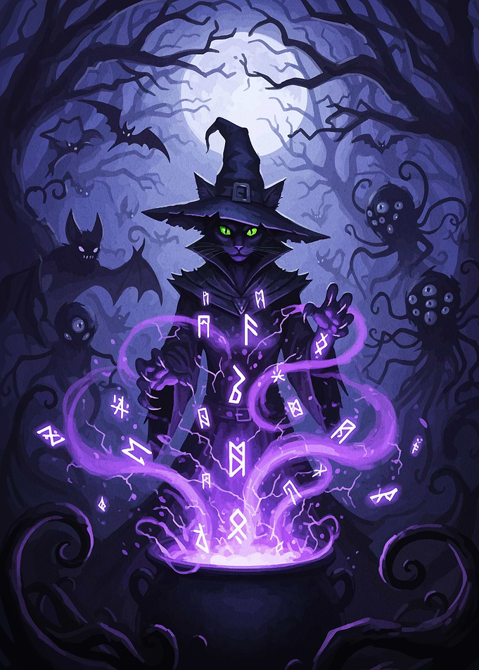 Witch Cat Brewing Potion
