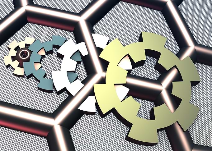 Cogs - Gears on Hexagonal Background