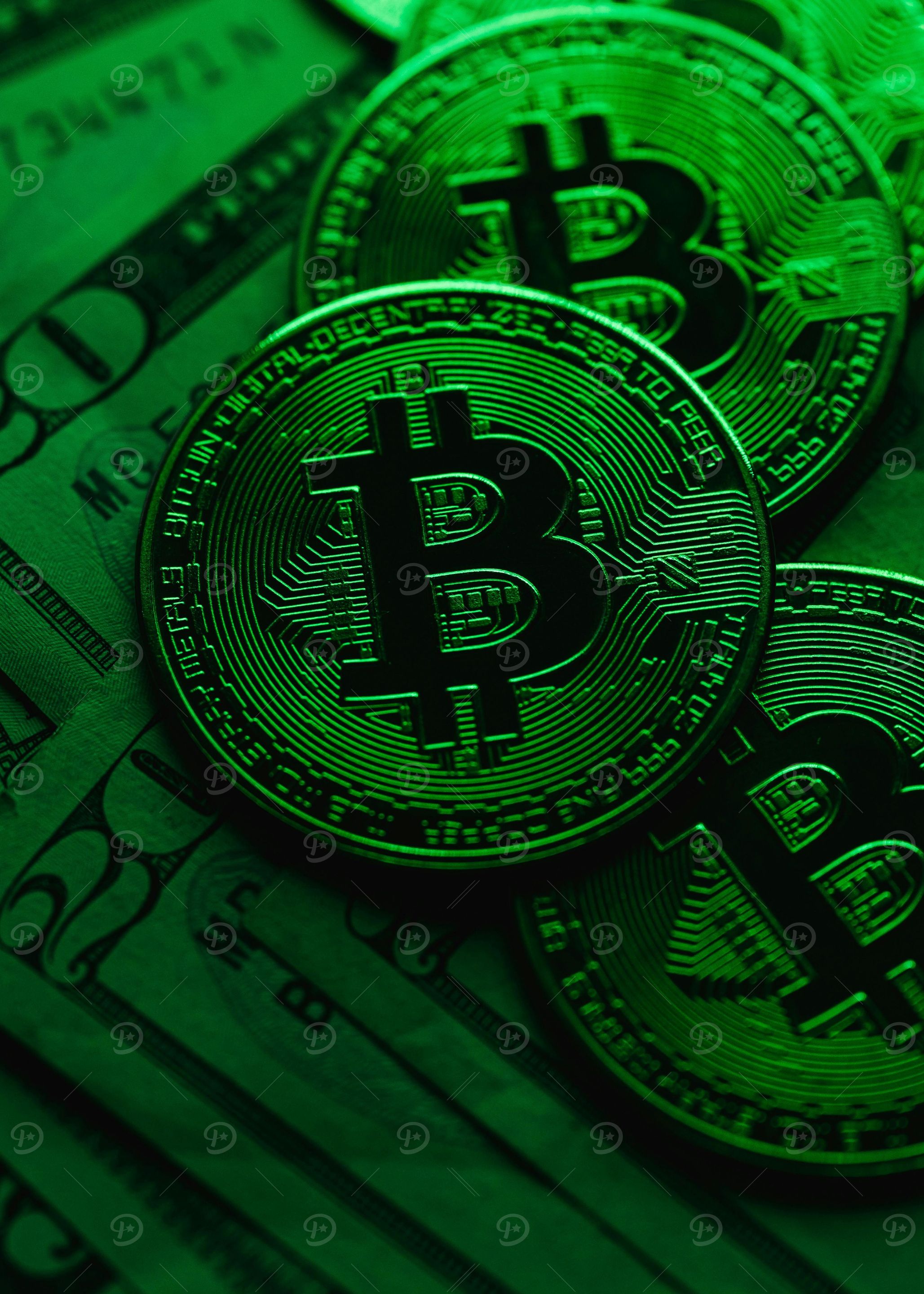 Bitcoin and US Dollar Bills