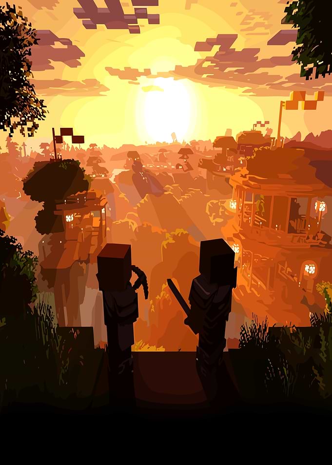 Minecraft Village at Sunset