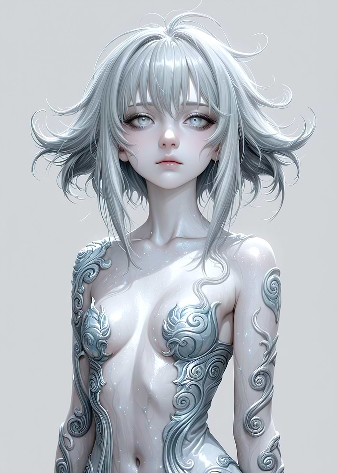 Anime Girl with Silver Hair and Ornament