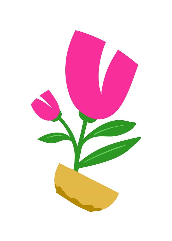 Stylized Pink Flower in Yellow Pot