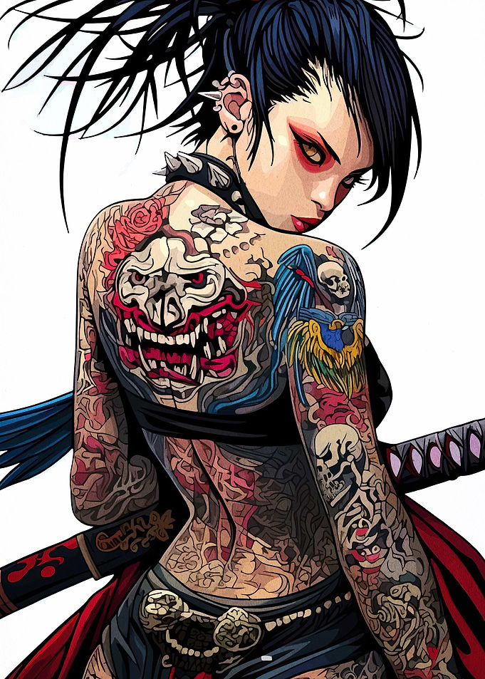 Tattooed Woman with Katana