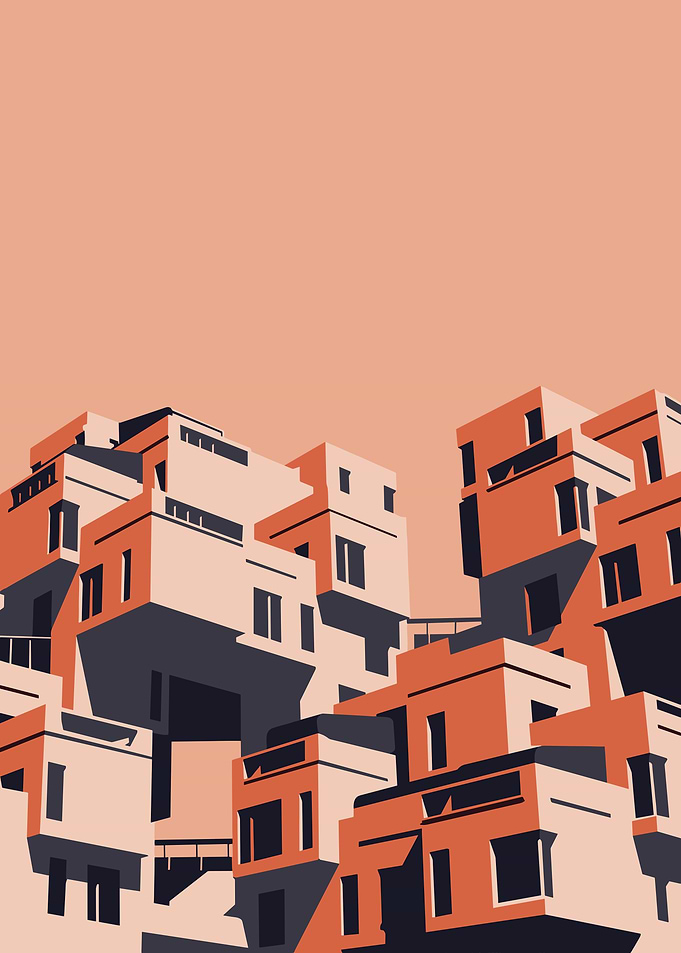 Habitat 67 Inspired Architecture Illustration