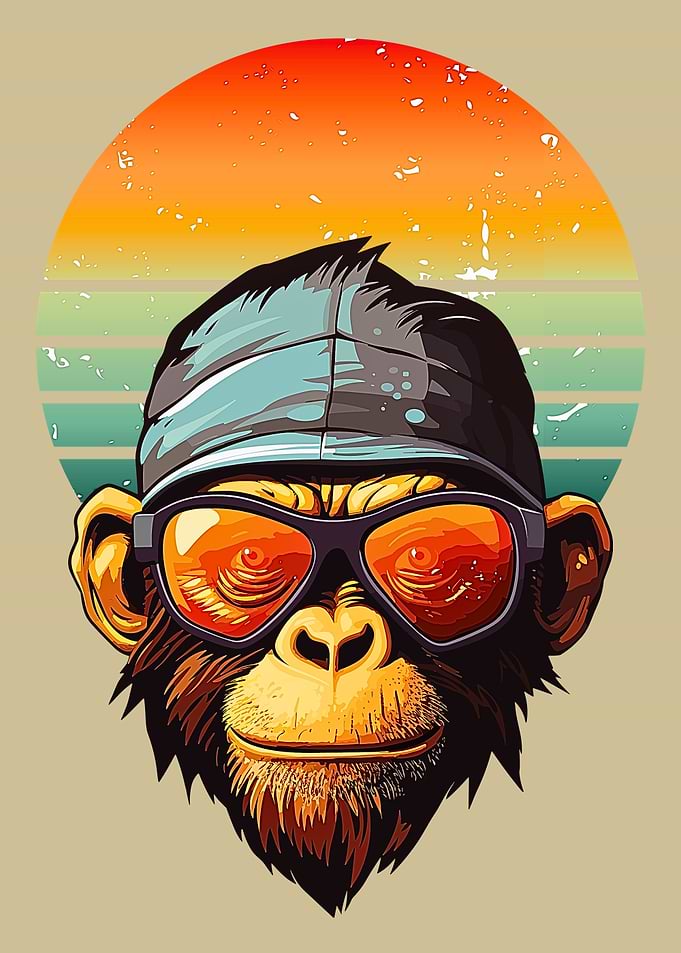 Cool Monkey with Sunglasses Retro Style