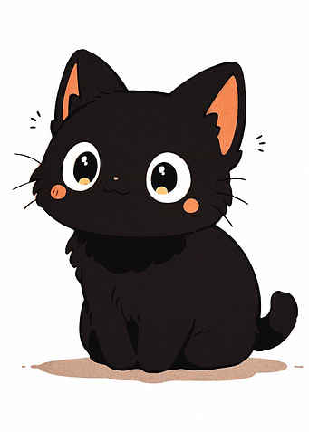 Cute Black Cat Cartoon Illustration