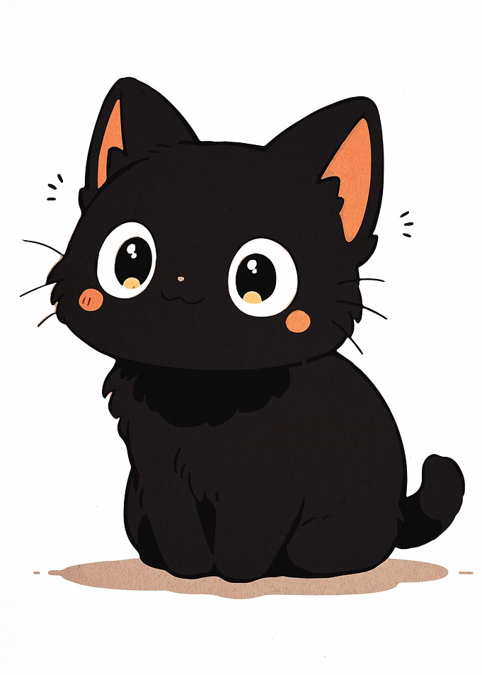 Cute Black Cat Cartoon Illustration
