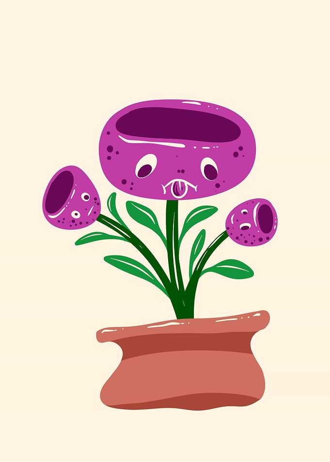 Cartoon Flower in Pot with Face