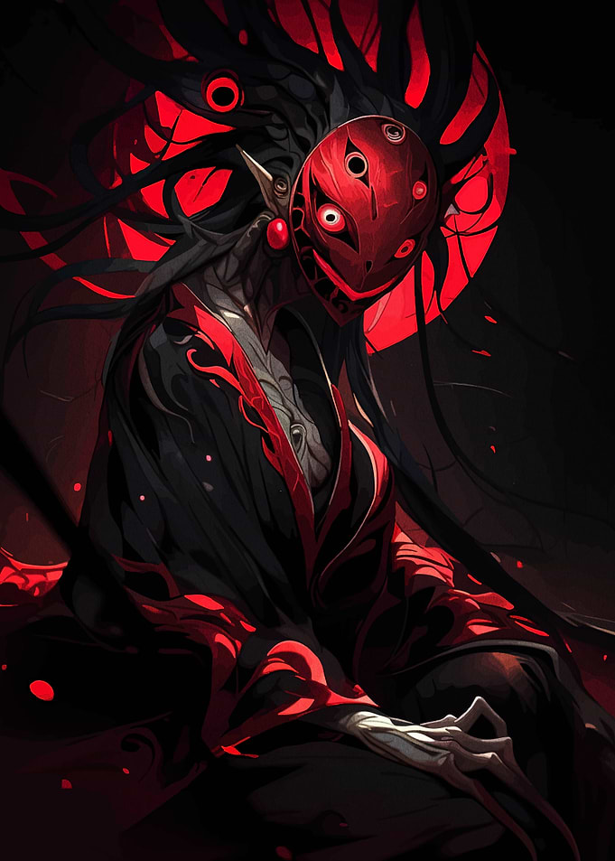 Red Masked Figure in Dark Setting