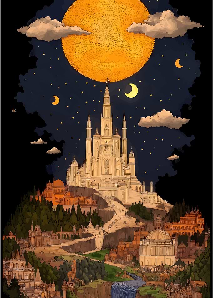 Fantasy Castle Under a Giant Moon