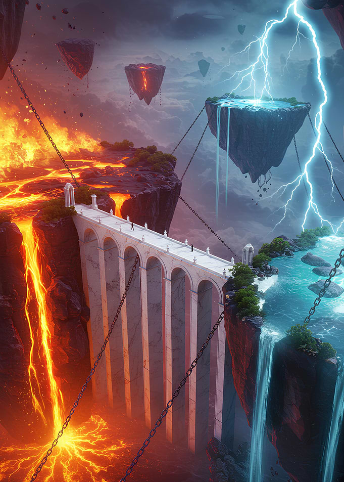 Fantasy Bridge Between Fire and Water