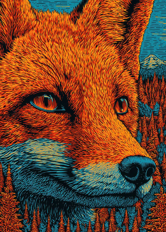 Fox Portrait with Forest Background