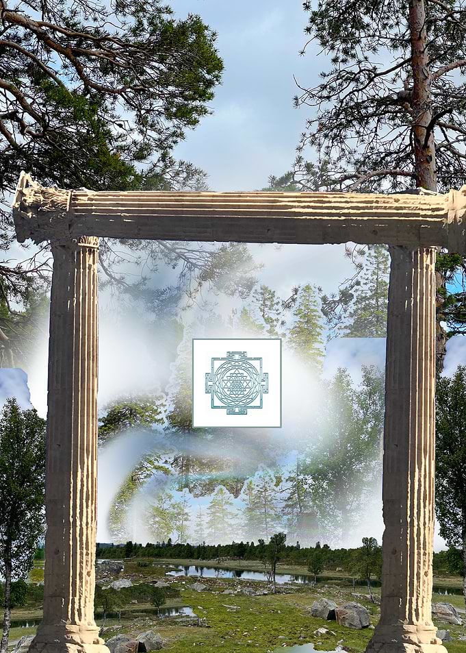 Yantra Symbol Through Ancient Stone Archway