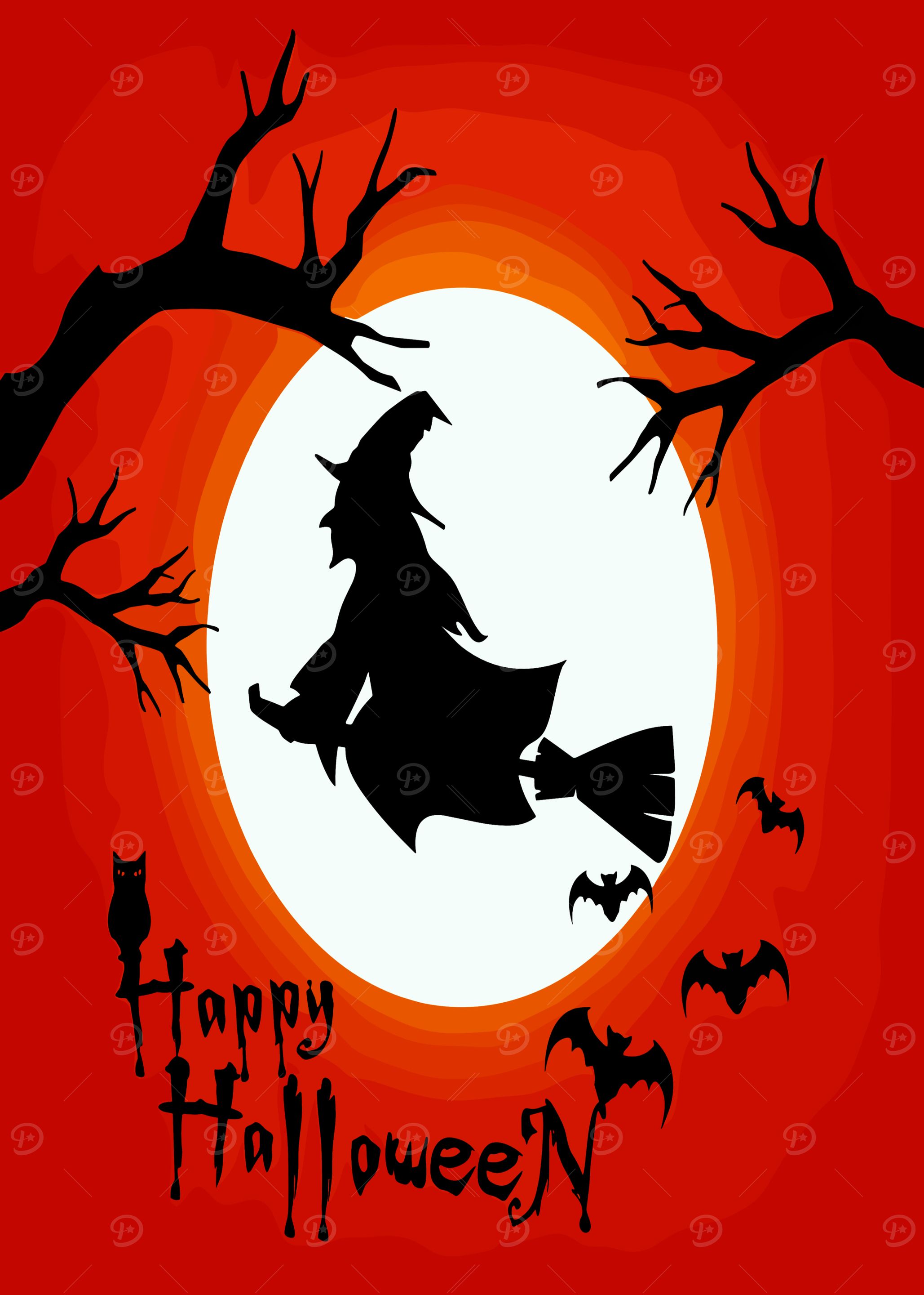 Happy Halloween Witch Silhouette