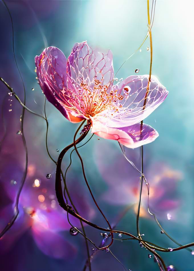 Translucent Pink Flower with Water Droplets