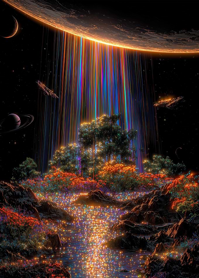 Rainbow Waterfall in Space