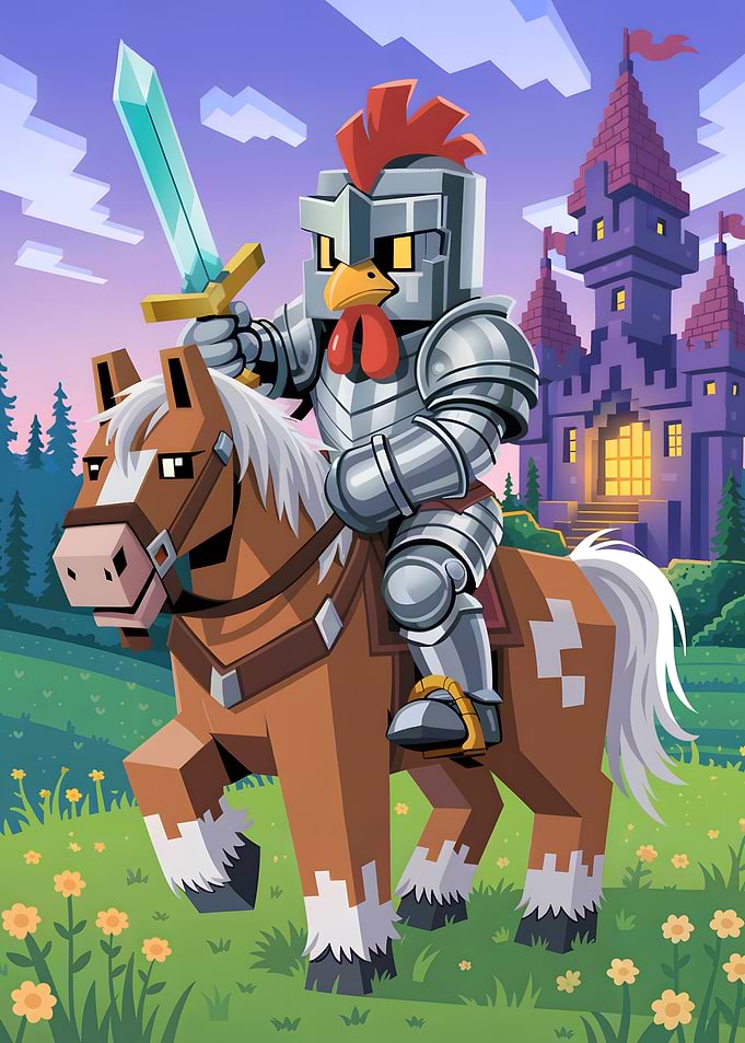 Chicken Knight on Horseback with Castle