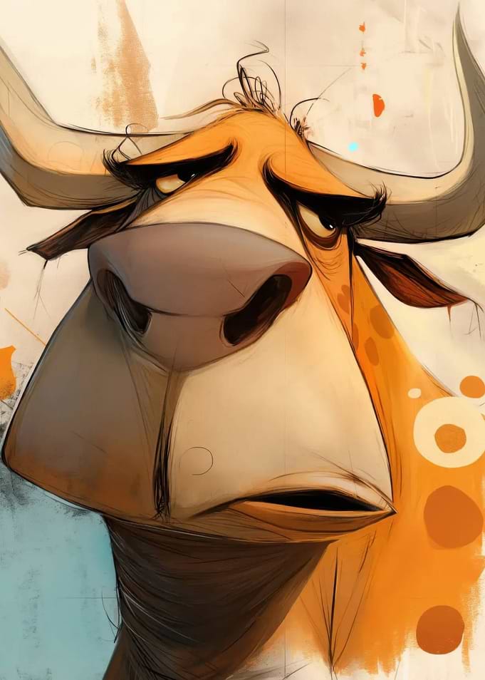 Cartoon Bull with a Sad Expression