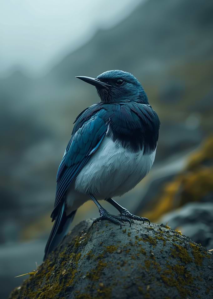 Blue and White Bird on Rock