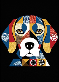 Dog Portrait with Japanese Patterns